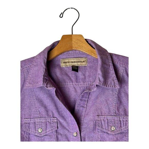 Bit & Bridle Shirt Women Large Purple Collared Floral Button Down Equestrian - Picture 4 of 11